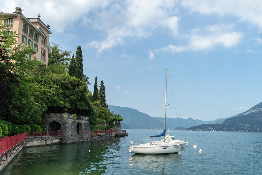 Charismatic Varenna Lake Como Italy - Boats Moored by the Lovers Promenade Photograph by Georgia Mizuleva