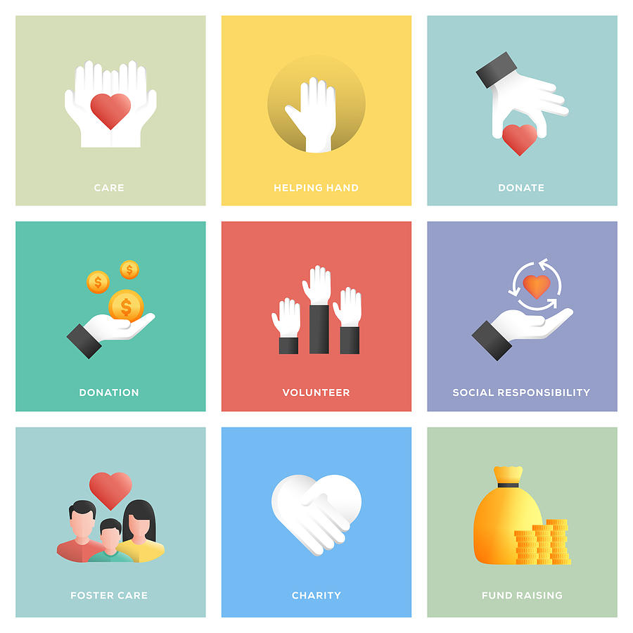 Charity and Donation Icon Set Drawing by Enis Aksoy