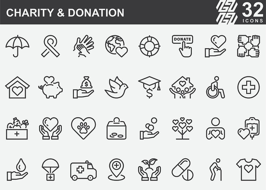 Charity and Donation Line Icons Drawing by LueratSatichob