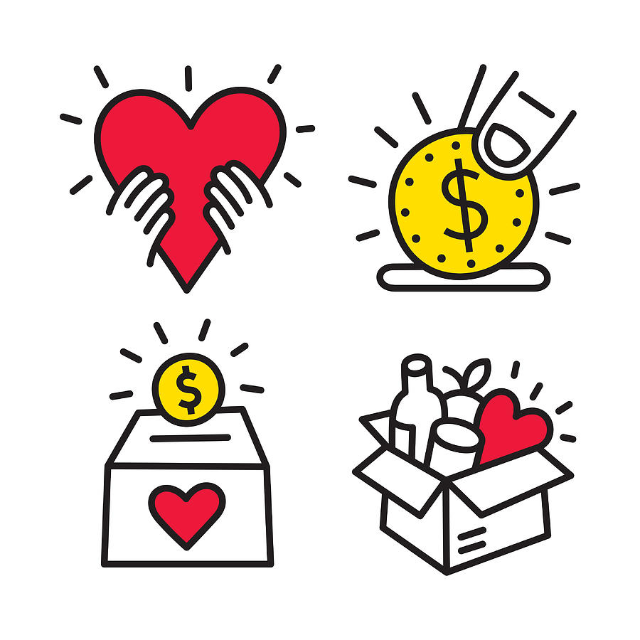 Charity and Donation Line Icons Drawing by Steppeua
