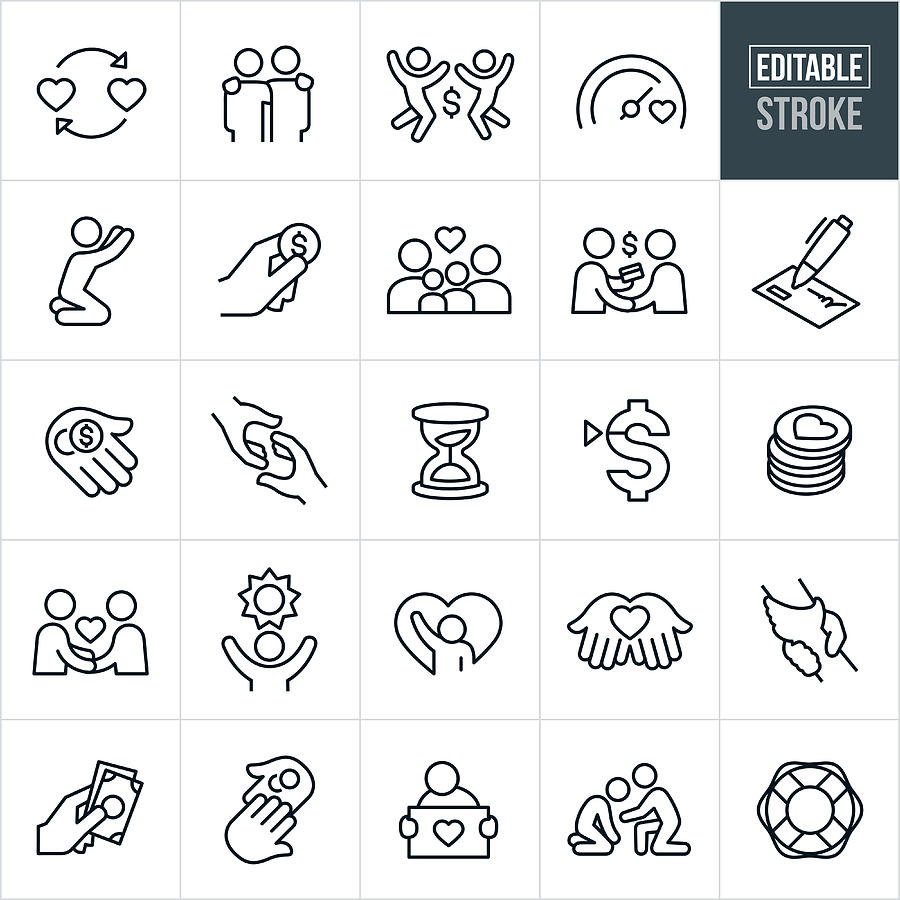 Charity Thin Line Icons - Editable Stroke Drawing by Appleuzr