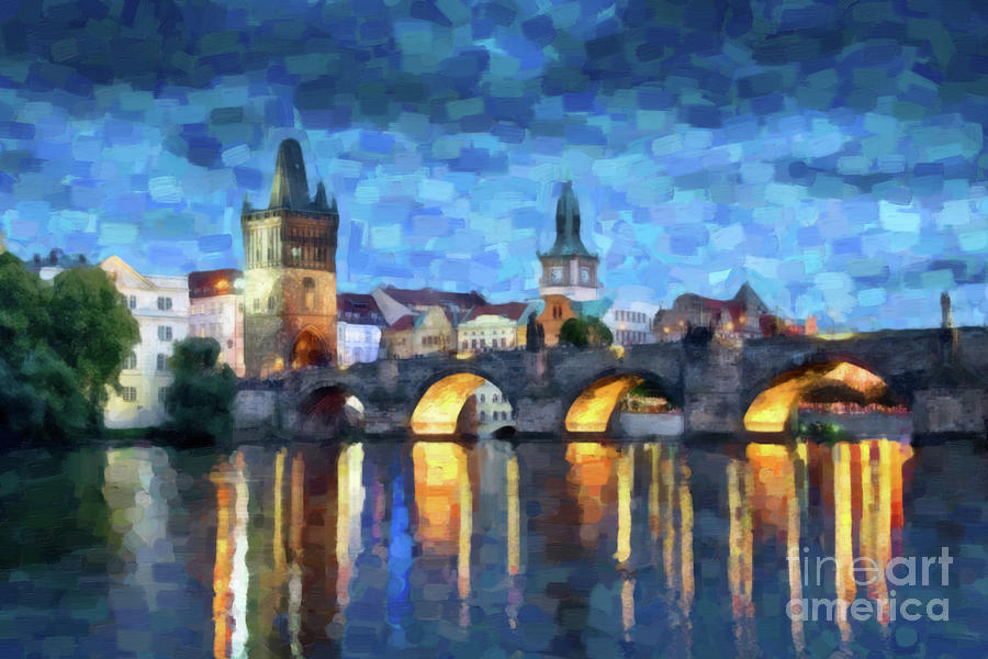 Charles bridge in Prague Painting by Delphimages Photo Creations