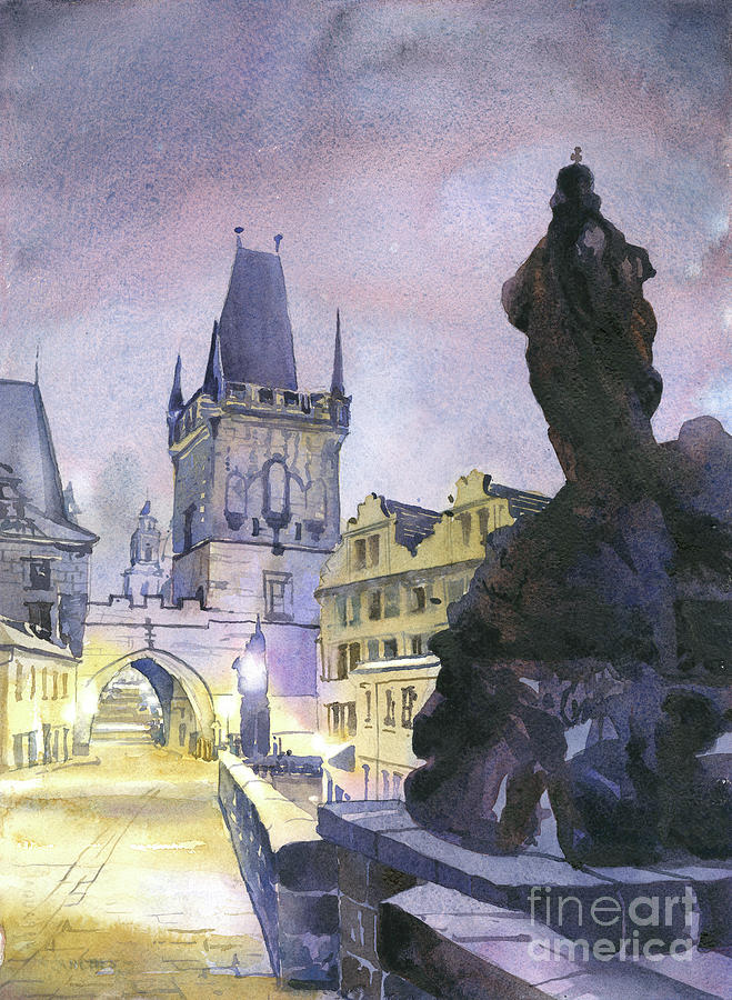 Charles Bridge Prague watercolor landscape Painting by Ryan Fox