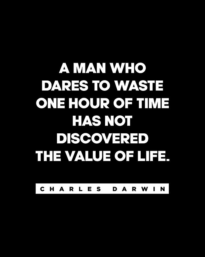 Charles Darwin Quote - Inspirational Quote - One Hour of Time - Black Digital Art by Studio Grafiikka