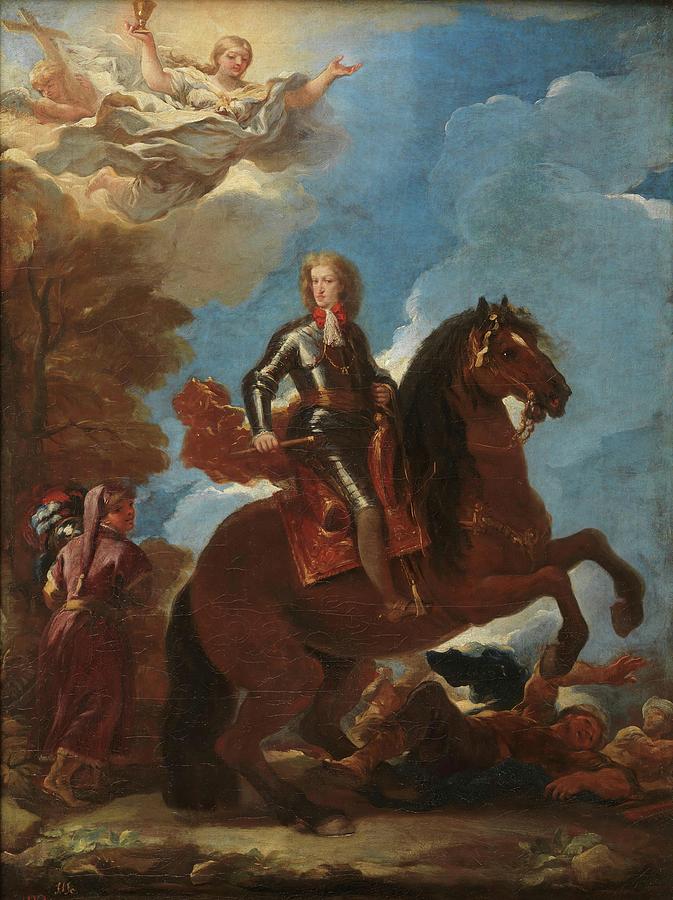 Charles II of Spain on Horseback, Before 1694, Italian School. FELIPE IV HIJO. Painting by Luca Giordano -1634-1705-