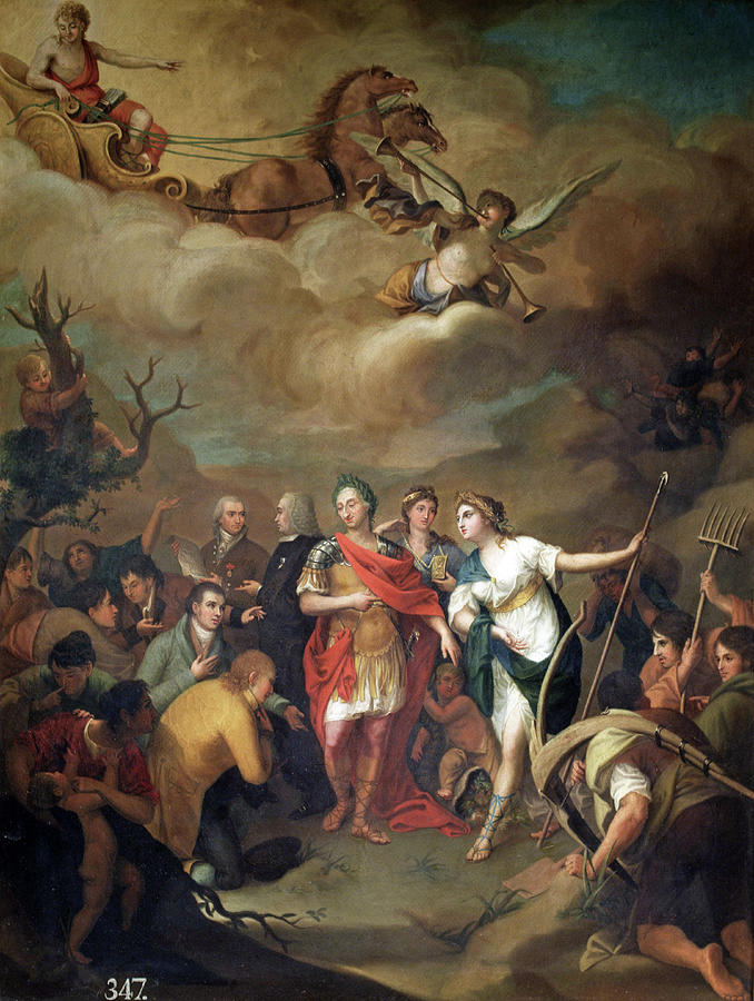 18th Century Painting - Charles IIi King Of Spain. Madrid 1716-1788 carlos IIi Delivering Lands To The Settlers Of Sierr... by Jose Alonso Del Rivero -1781-1818-