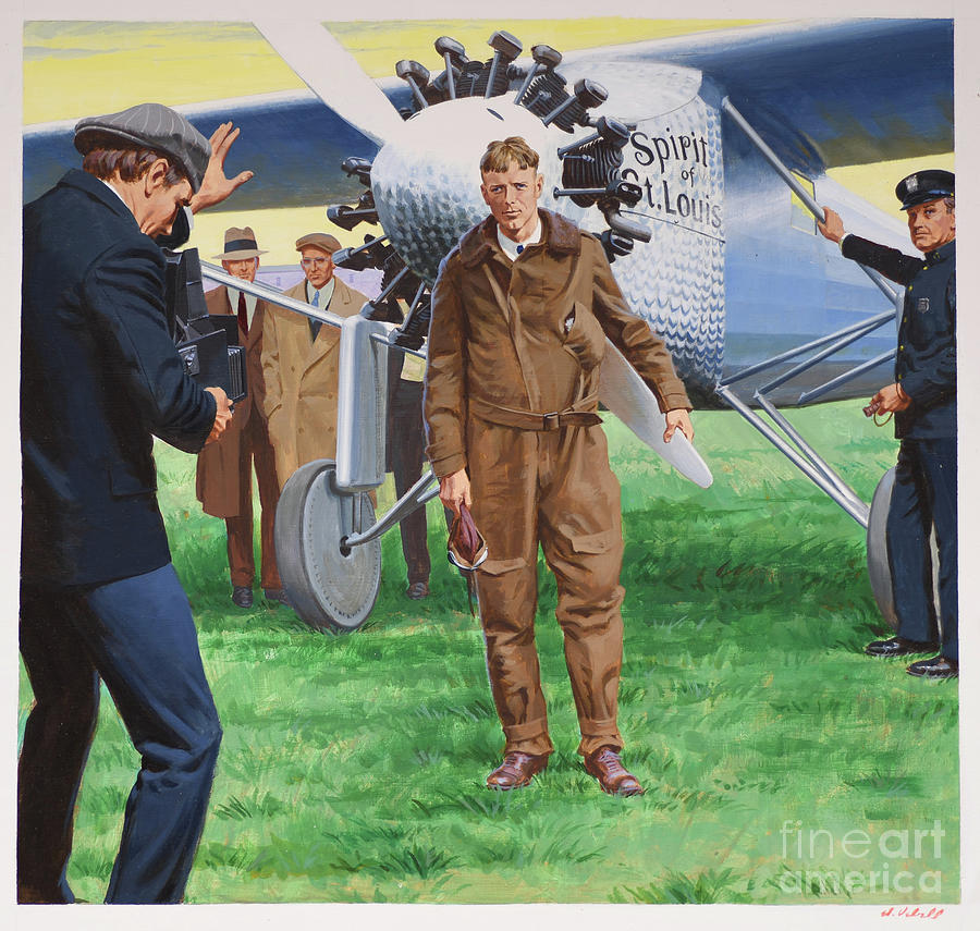 Charles Lindbergh Flies Across The Atlantic Painting by Ed Vebell