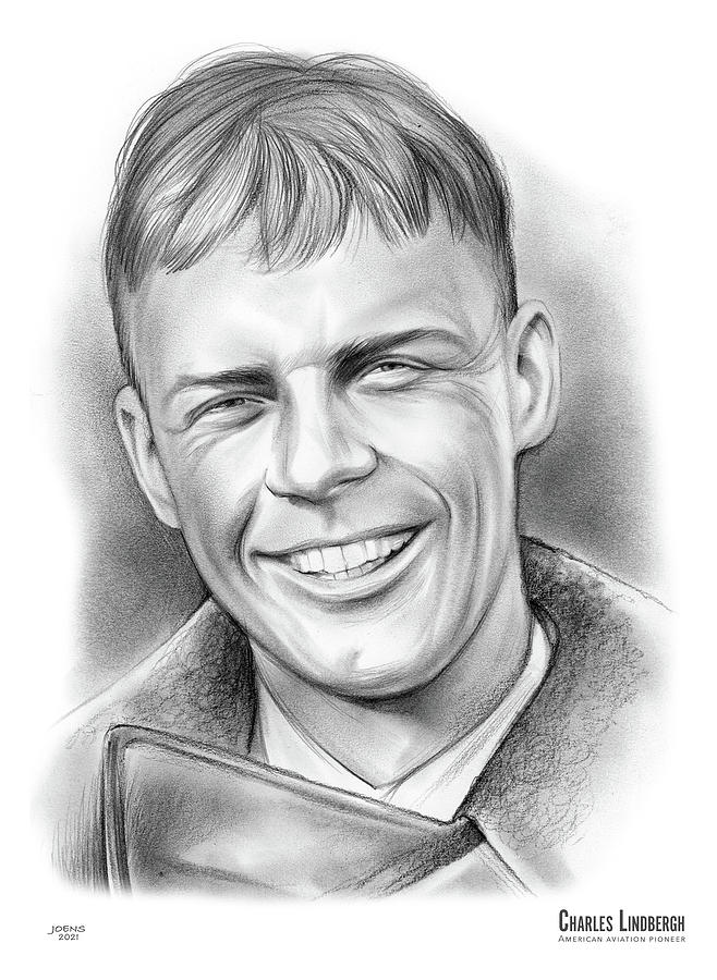 Charles Lindbergh - pencil Drawing by Greg Joens