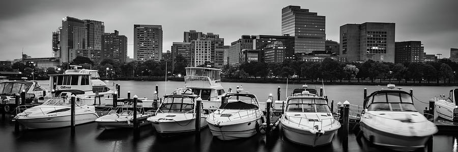 Charles River Boats And The Boston Back Bay Skyline Monochrome Panorama Photograph by Gregory Ballos