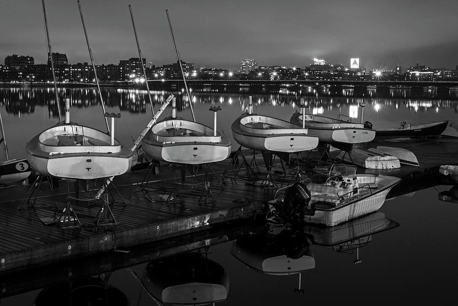 Charles River Rainy Night Boston MA Boats Away for the Winter Black and White Photograph by Toby McGuire