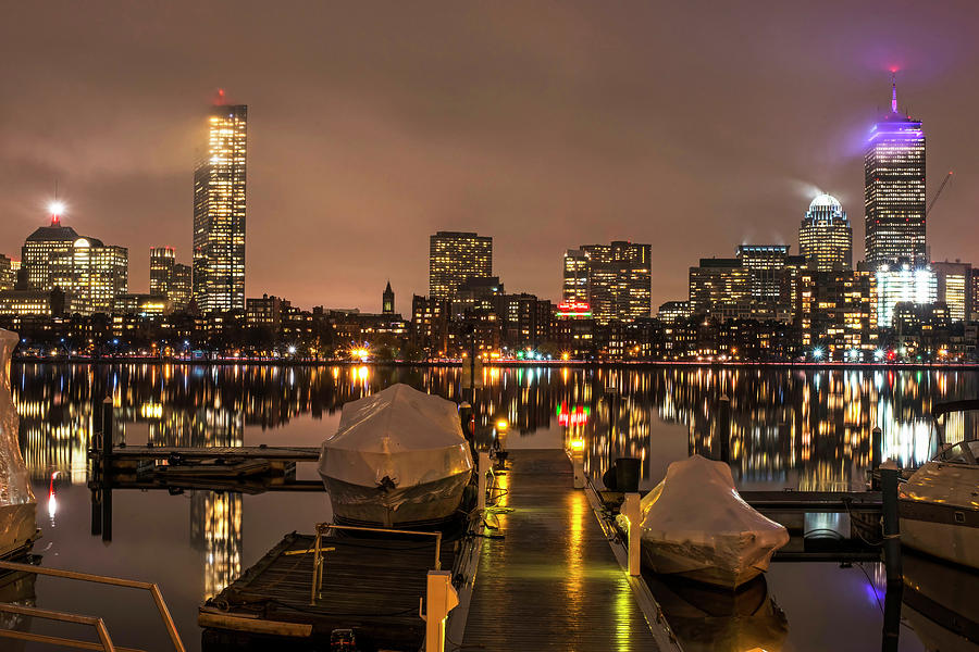 Charles RIver Rainy Night Clear Reflection Pier Photograph by Toby McGuire
