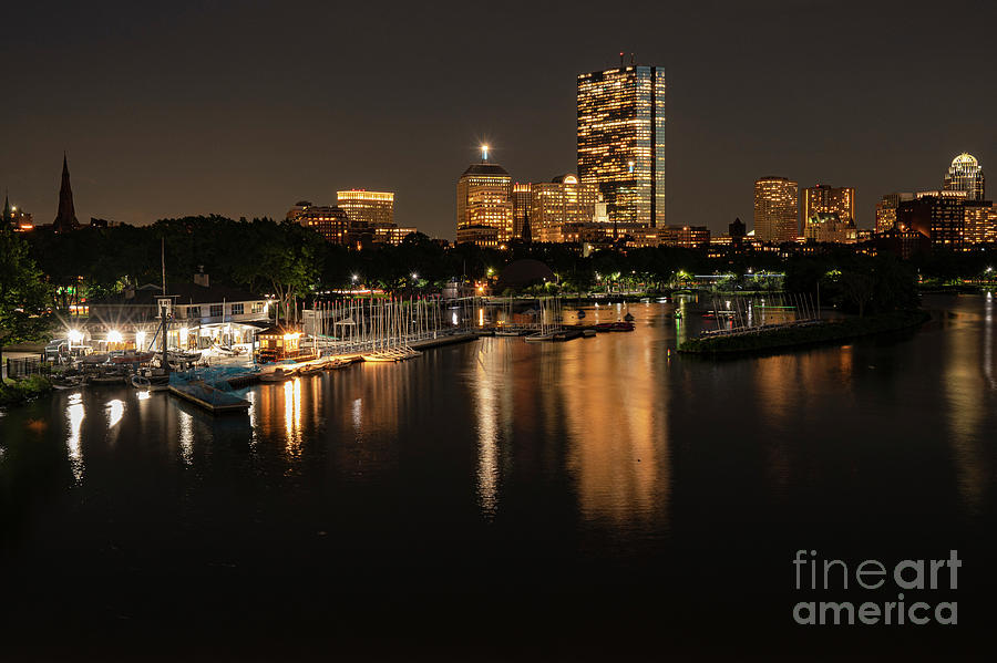 Charles River Reflection at Night Photograph by Bob Phillips