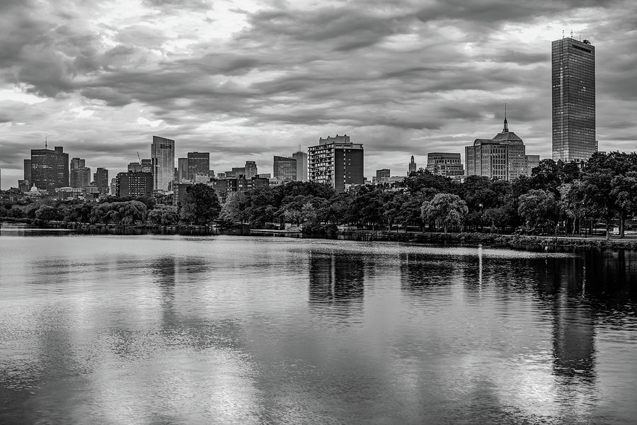 Charles River Reflections Of The Boston Skyline In Monochrome Photograph