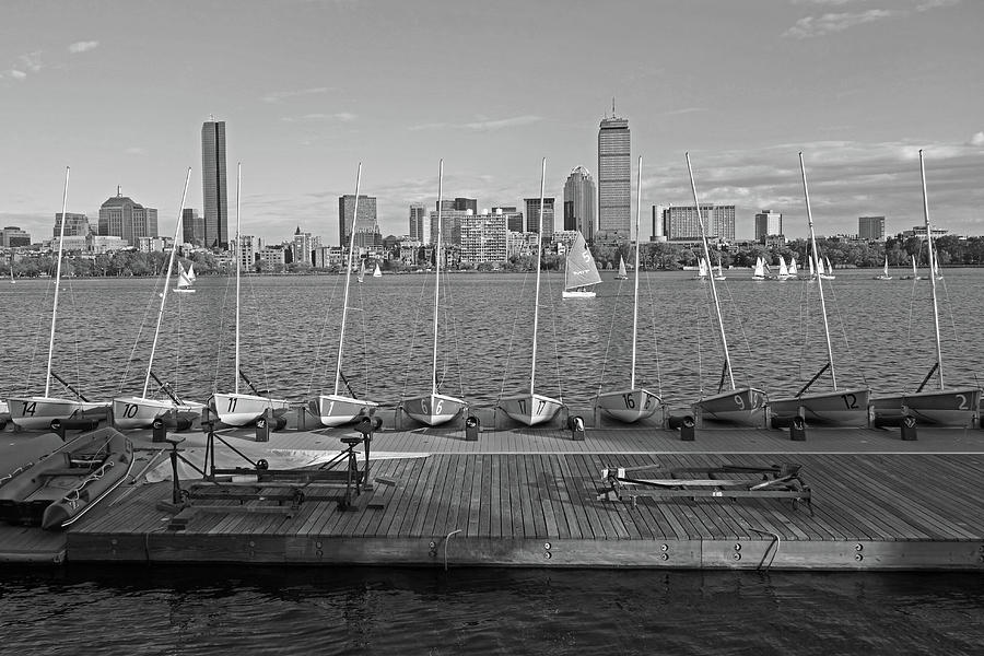 Charles River Sailboats Black and White Photograph by Toby McGuire