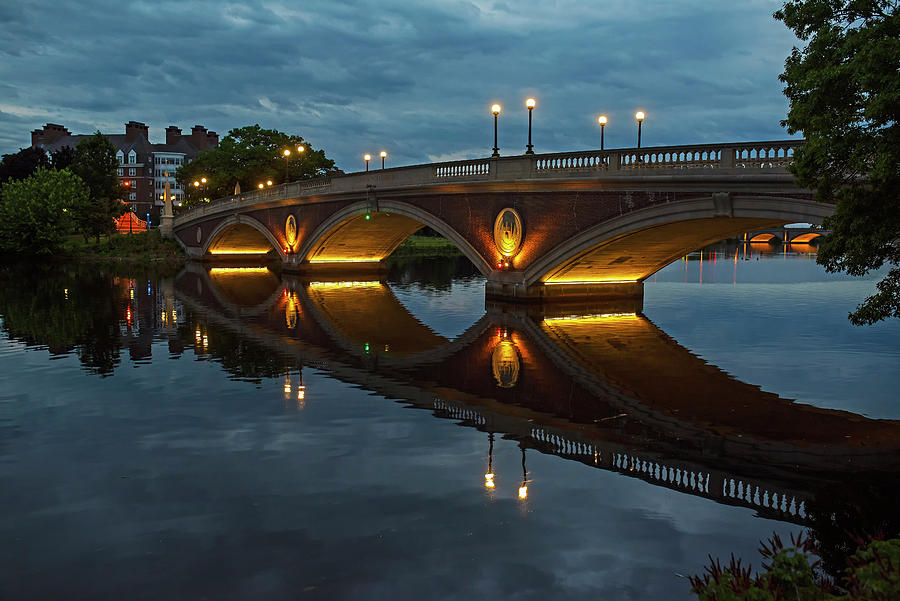 Charles River  Weeks Bridge Reflection Dramatic Sky Cambridge MA Dawn Photograph by Toby McGuire