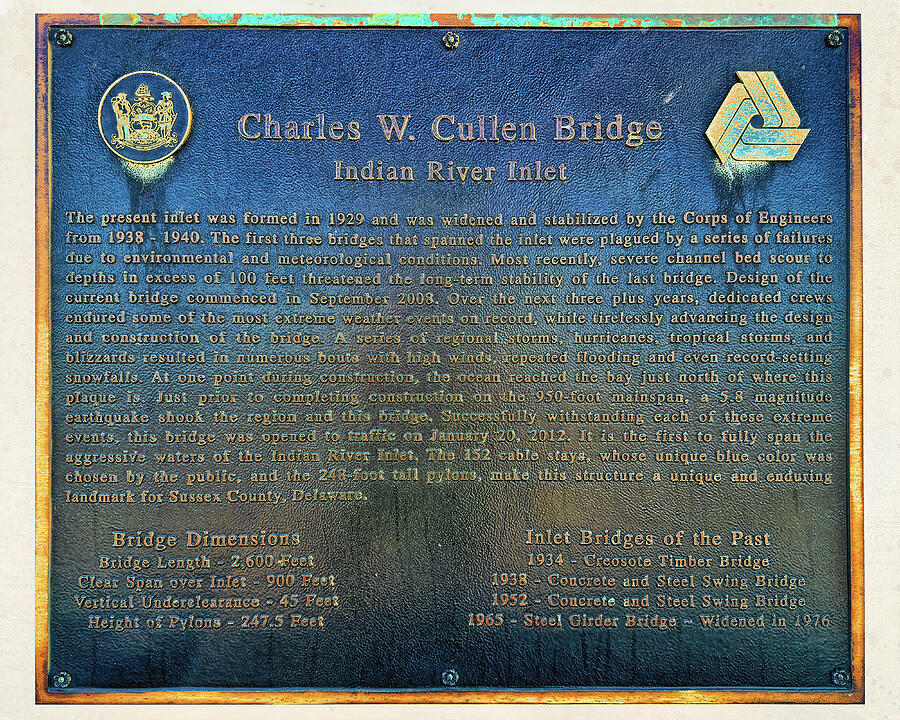 Charles W. Cullen Bridge Historical Plaque Photograph by Bill Swartwout Charles W. Cullen Bridge Historical Plaque Photograph by Bill Swartwout