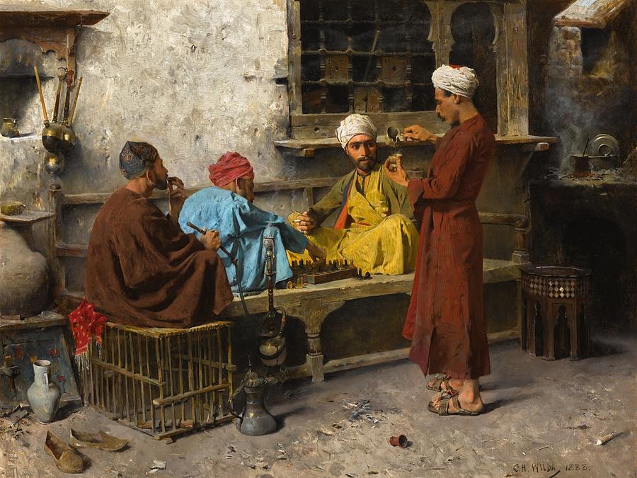 Charles Wilda   1854-1907 A Game Of Chess, Cairo Painting by Artistic Rifki