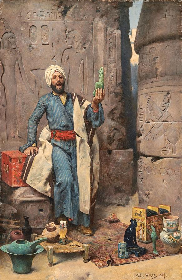 CHARLES WILDA Austrian 1854-1907 THE EGYPTIAN ANTIQUES SELLER Painting by Artistic Rifki