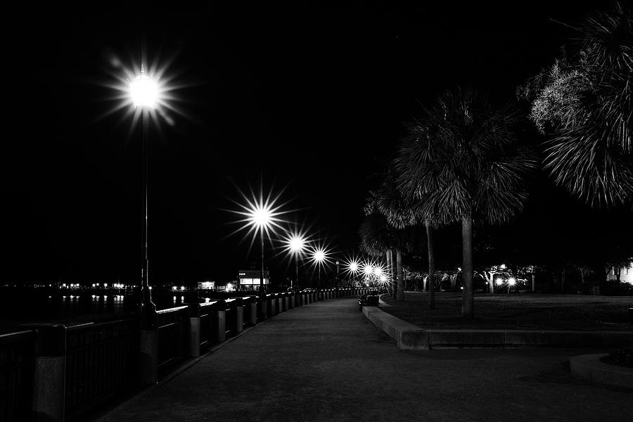Charleston Battery At Night Black And White Photograph by Dan Sproul