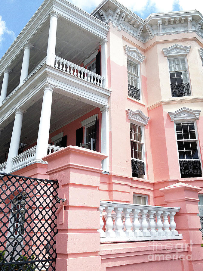 Charleston Photograph - Charleston Battery Park Historical Pink Mansion French Quarter by Kathy Fornal
