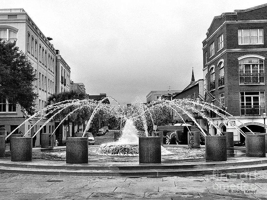 Charleston Fountain in Black and White Photograph by Shelia Kempf
