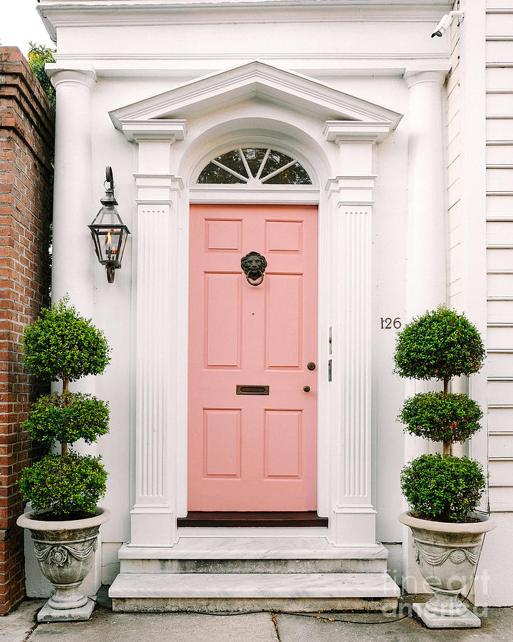 Charleston Photograph - Charleston French Quarter Pink Coral Door Architecture   by Kathy Fornal