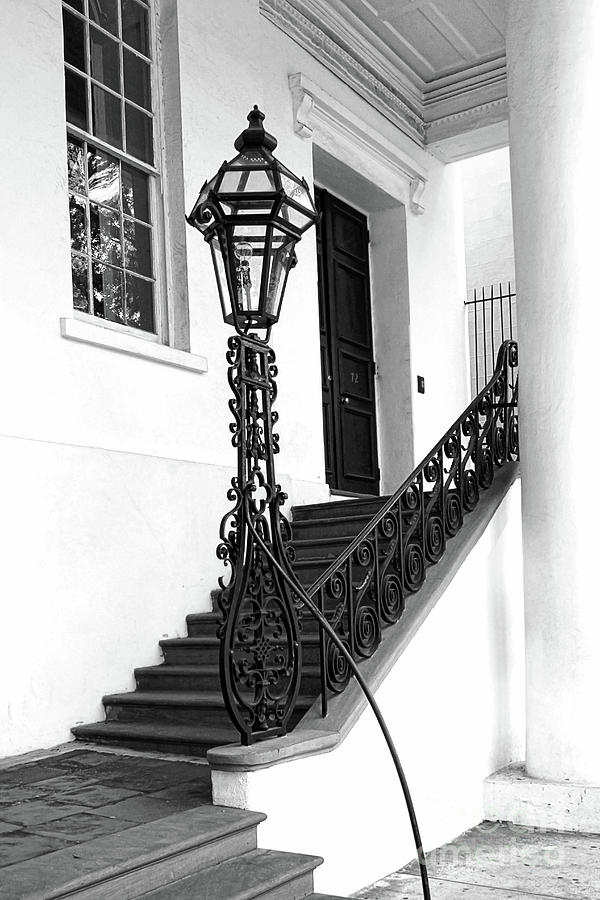 Charleston Gas Lamp Black And White Photograph by Sharon McConnell