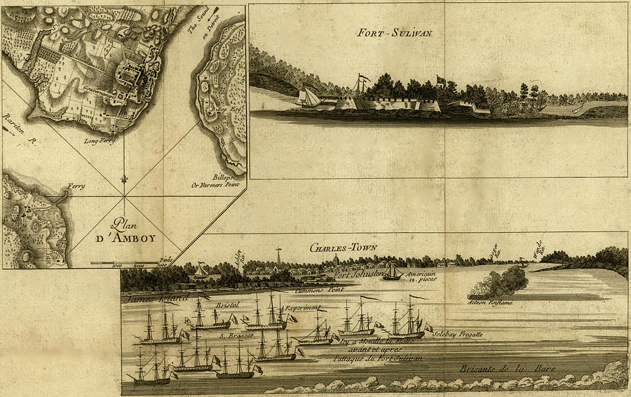 Map Drawing - Charleston Harbor assault on Fort Sulivan during the siege of Charleston 1780 by Vintage Military Maps