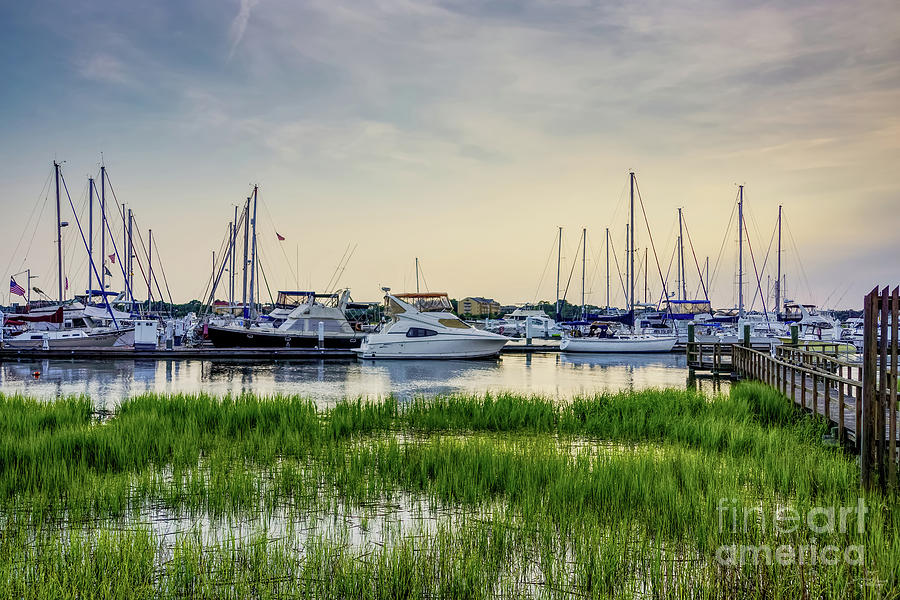 Charleston Harbor Boats Sunset Photograph by Jennifer White
