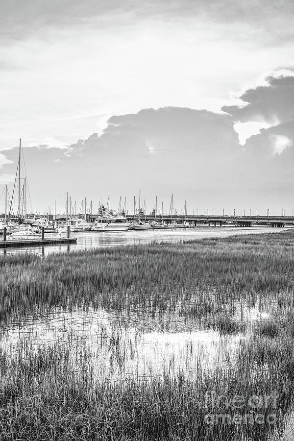 Charleston Harbor Boats Sunset Vertical Grayscale Photograph by Jennifer White