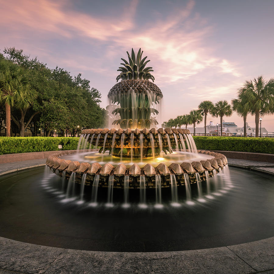 Charleston Pineapple Fountain at Dawn Photograph by Donnie Whitaker