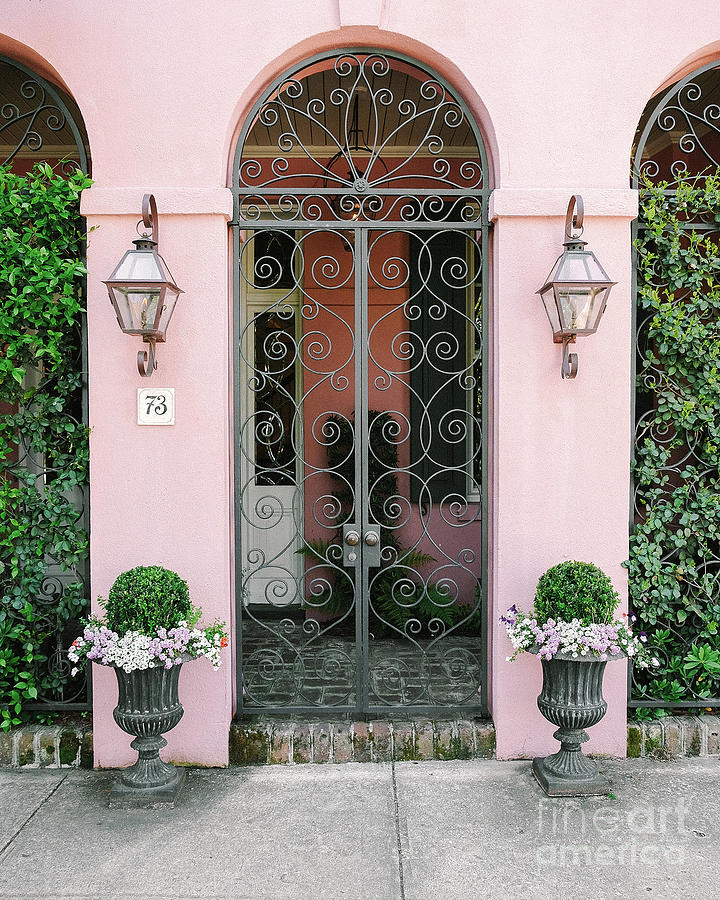 Charleston Pink House French Iron Doors Art Nouveau Art Deco Door Architecture Photograph by Kathy Fornal