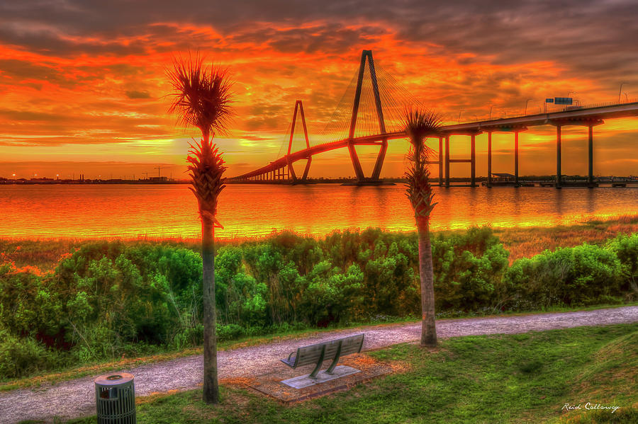 Charleston SC Arthur Ravenel Jr. Bridge Resting Place Charleston Harbor Atlantic Ocean Seascape Art Photograph by Reid Callaway
