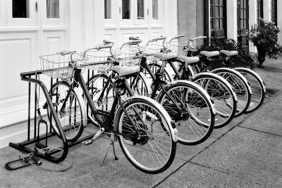 Charleston SC Bicycles BW Photograph by Susan Candelario