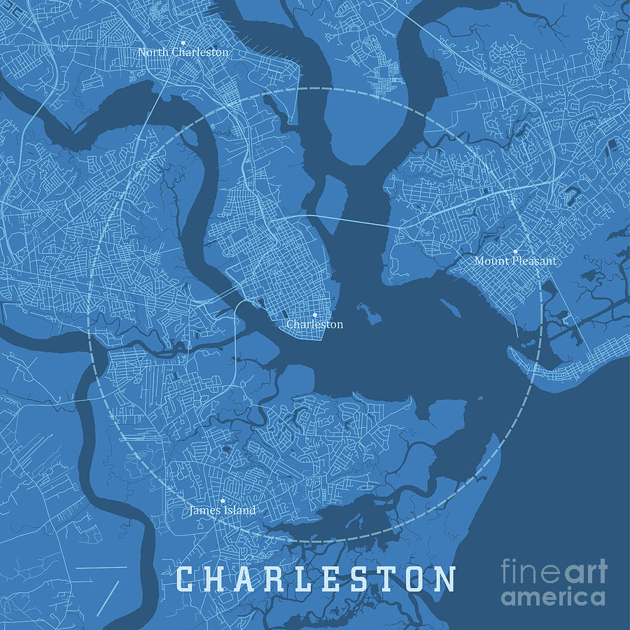 Map Digital Art - Charleston SC City Vector Road Map Blue Text by Frank Ramspott