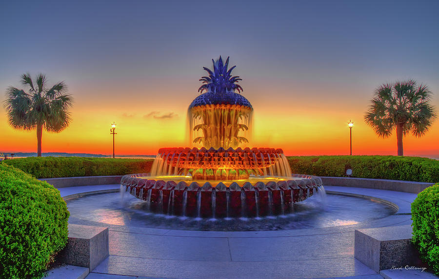 Charleston SC Pineapple Fountain Sunrise Waterfront Park Landscape Art Photograph by Reid Callaway