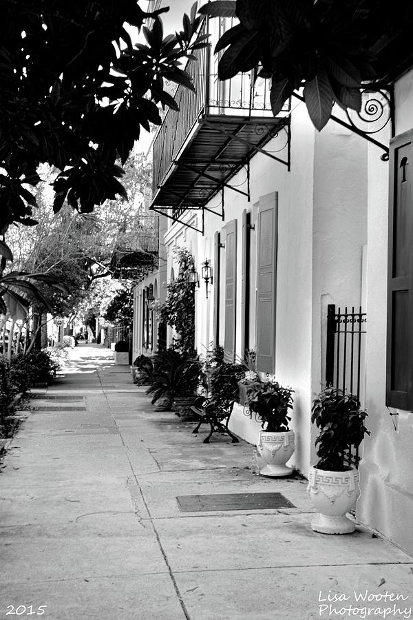 Charleston SC Rainbow Row Black And White Photograph by Lisa Wooten