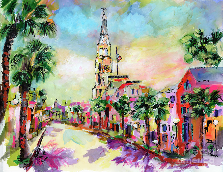 Charleston Painting - Charleston South Carolina Palm Lined Streets by Ginette Callaway