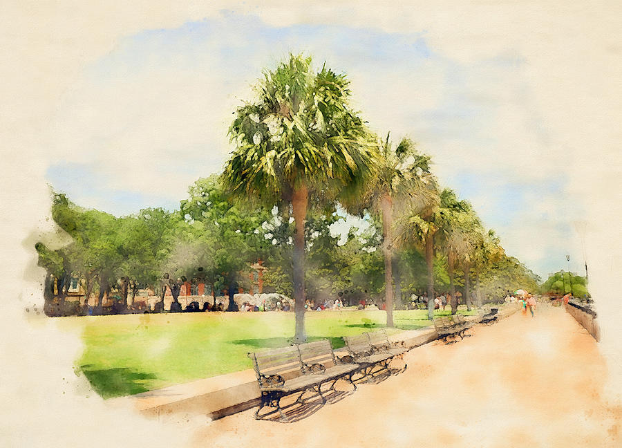 Charleston Waterfront Park Watercolor Painting by Dan Sproul