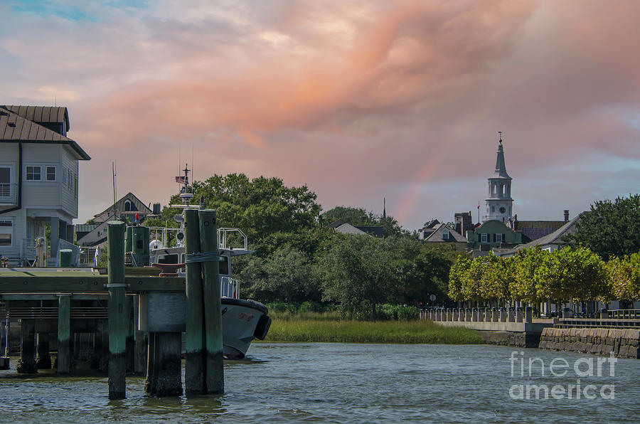 Charleston Wharf - Rainbow over Rainbow Row  Photograph by Dale Powell