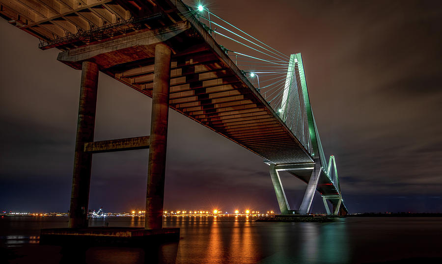Charlestons Ravenel Bridge at Night Photograph by Marcy Wielfaert