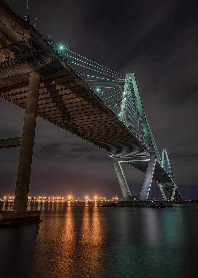 Charlestons Ravenel Bridge At Night, Vertical Photograph