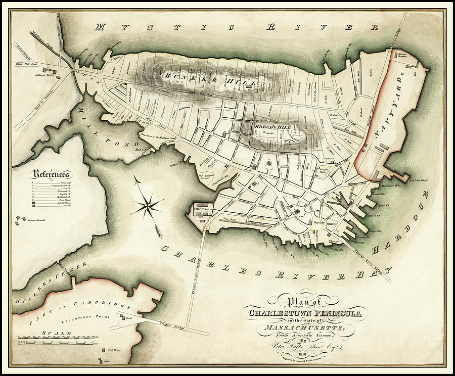 Massachusetts Map Photograph - Charlestown Peninsula Boston Massachusetts Vintage Map 1818 by Carol Japp