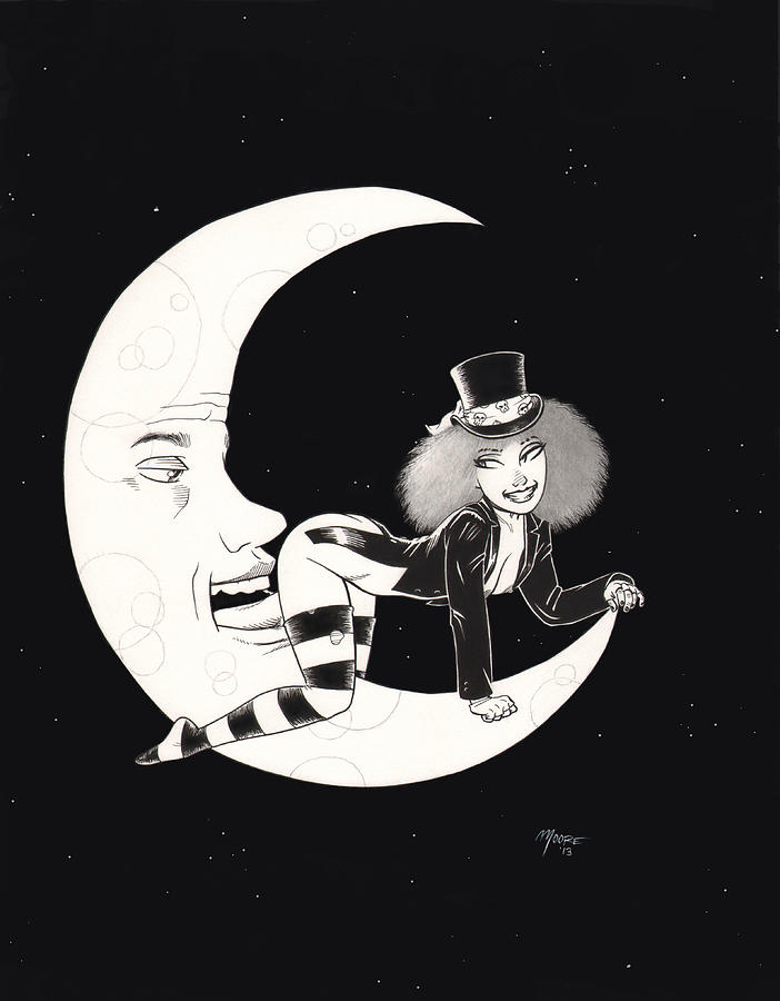 Charli and the Man in the Moon Drawing by Richard Moore