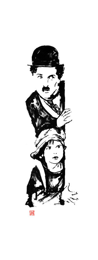 Charlie Chaplin Drawing - Charlie And The Kid by Pechane Sumie