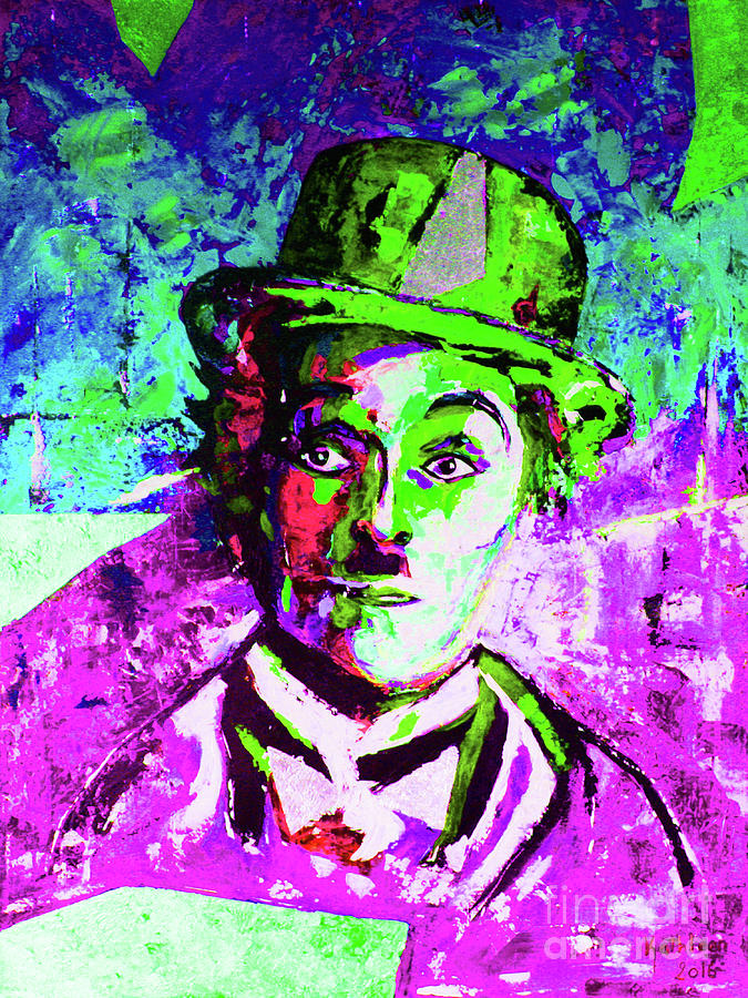 Charlie Chaplin, Charlot - Blue Pink Painting by Kathleen Artist PRO