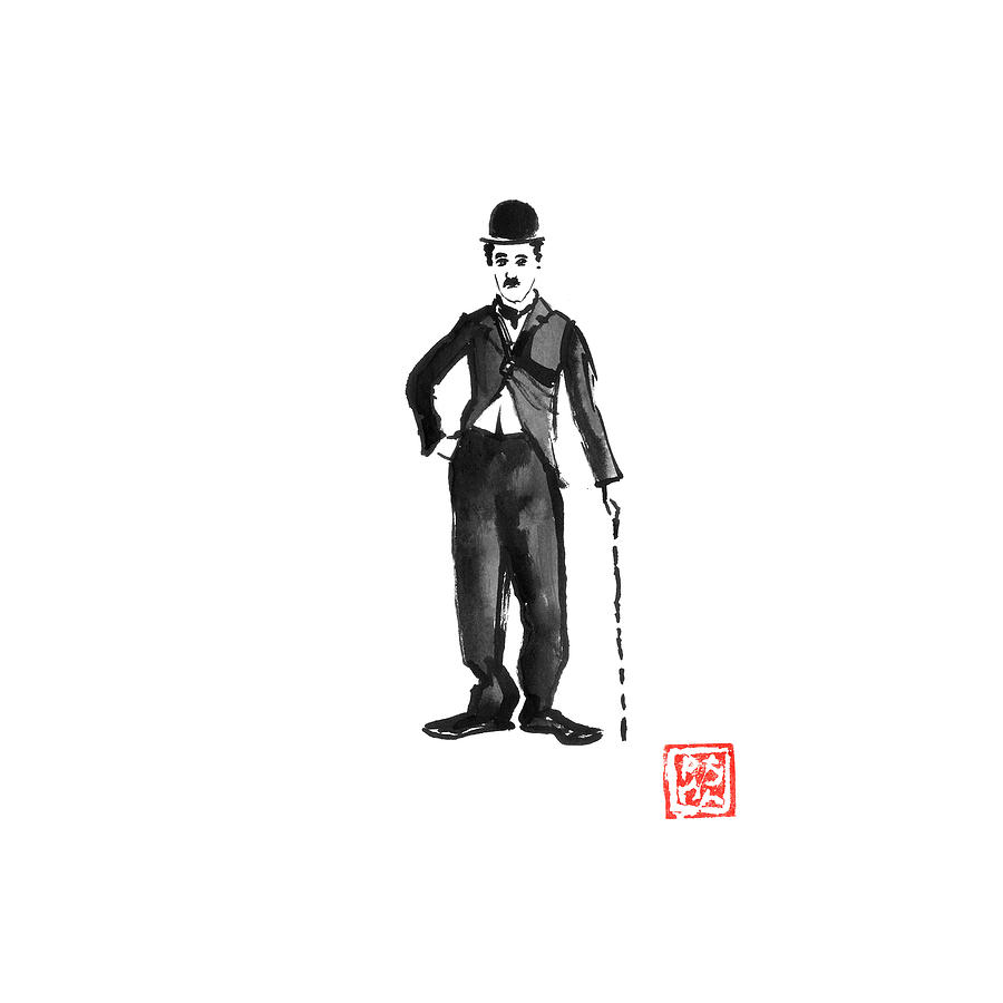 Charlie Chaplin Drawing - Charlie Standing by Pechane Sumie