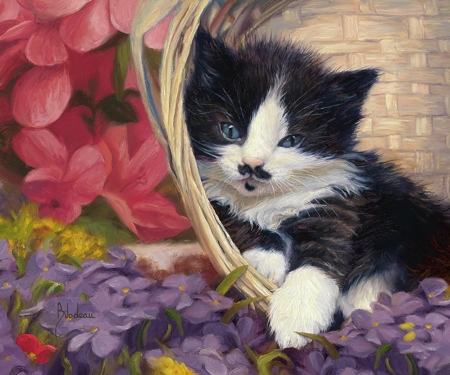Charlie with Flowers Painting by Lucie Bilodeau