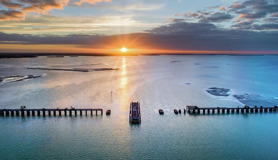 Charlotte Harbor and Northern Railway Swing Bridge Sunrise Photograph by Ron Wiltse