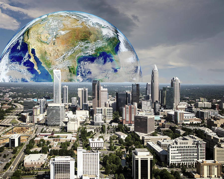 Charlotte North Carolina and Amazing Earth Rising Mixed Media by Bob Pardue